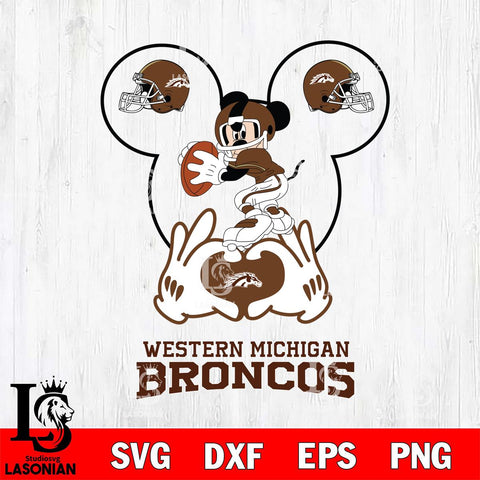 Western Michigan Broncos Mickey Heart Rugby Svg Eps Dxf Png File, Digital Download ,Instant Download, Cricut File