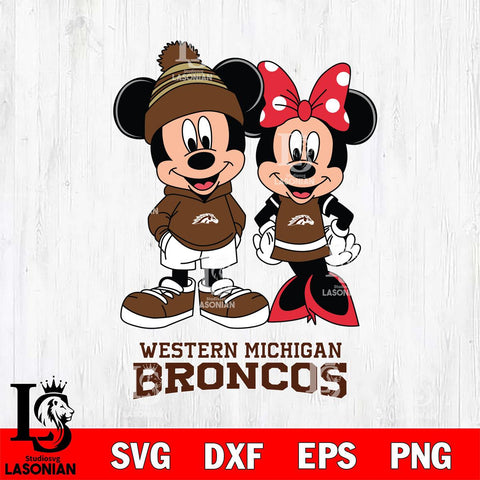 Western Michigan Broncos Mickey Minnie Mouse Cute Football Svg Eps Dxf Png File, NCAA svg , File Cut , Digital Download , Instant Download, Cut Svg Files