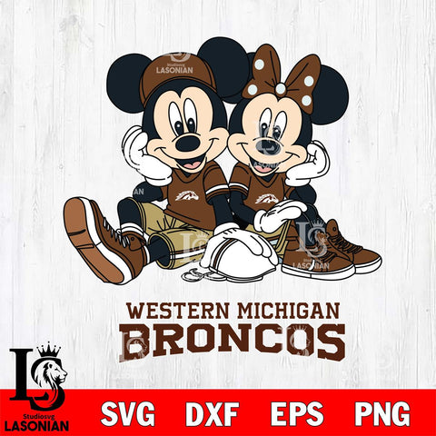 Western Michigan Broncos Mickey Minnie Mouse Football Sit Svg Eps Dxf Png File, NCAA svg , File Cut , Digital Download , Instant Download, Cut Svg Files