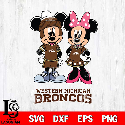 Western Michigan Broncos Mickey Minnie Mouse Pink Svg Eps Dxf Png File, NCAA svg , File Cut , Digital Download , Instant Download, Cut Svg Files