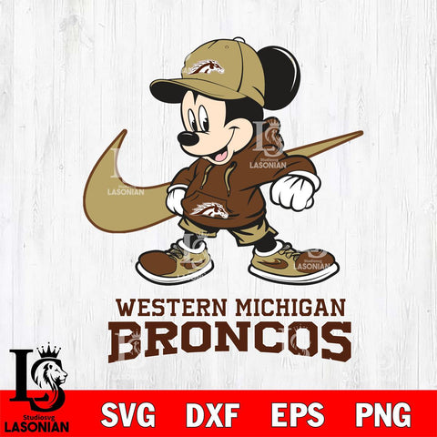 Western Michigan Broncos Mickey Mouse NIKE, Svg Eps Dxf Png File, Digital Download