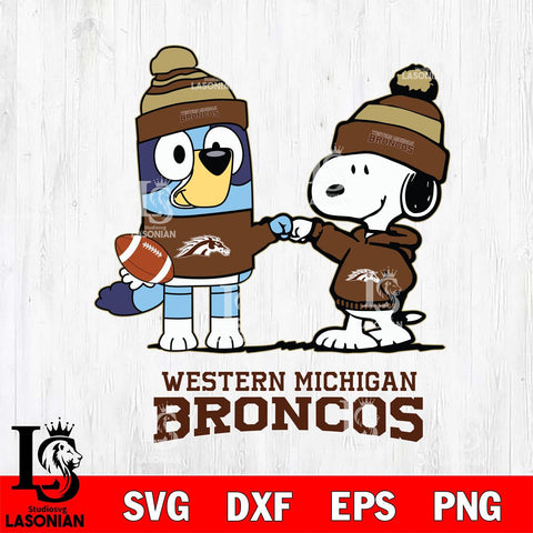 Western Michigan Broncos Snoopy & Bluey Football Svg Eps Dxf Png File,NCAA Svg Files,Chill Guy svg ,Digital Download ,Instant Download, Cricut File