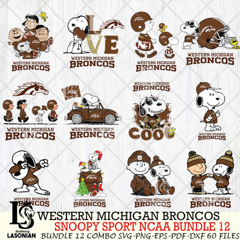 Western Michigan Broncos  Snoopy NCAA Bundle 12 SVG Svg Eps Dxf Png File, Digital Download