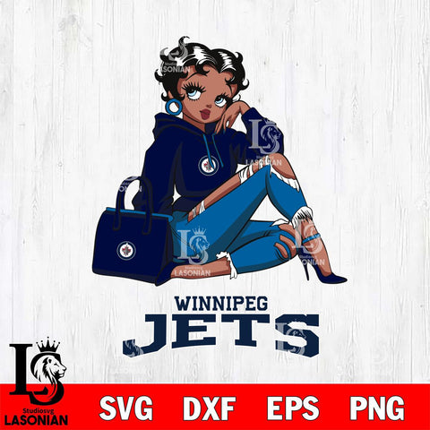 Winnipeg Jets Awesome Black Fan Girl Betty Boop, Svg Eps Dxf Png File, Digital Download