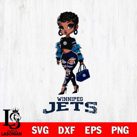 Winnipeg Jets Beautiful Black Fan Girl, Svg Eps Dxf Png File, Digital Download