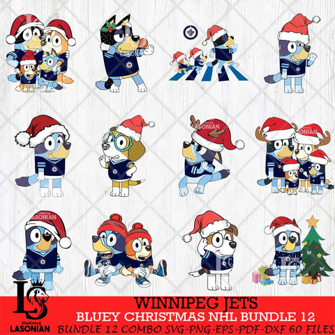 Winnipeg Jets Bluey Christmas NHL Bundle 12 Svg Eps Dxf Png File, Digital Download, Instant Download