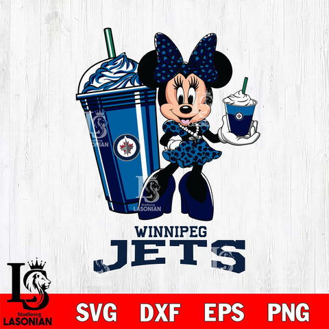 Winnipeg Jets Minnie Mouse Fan And Coffee Svg Eps Dxf Png File, Digital Download, Instant Download