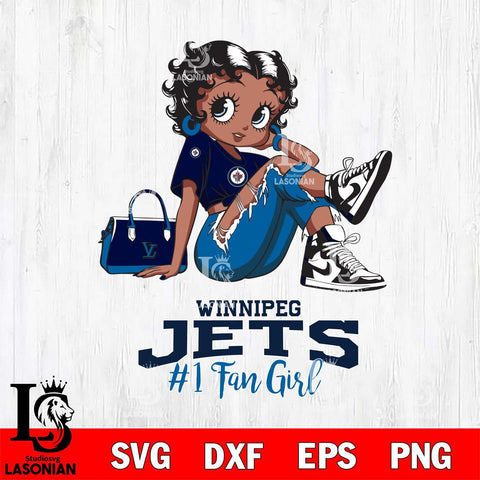 Winnipeg Jets #1 Black Fan Girl Betty Boop, Svg Eps Dxf Png File, Digital Download