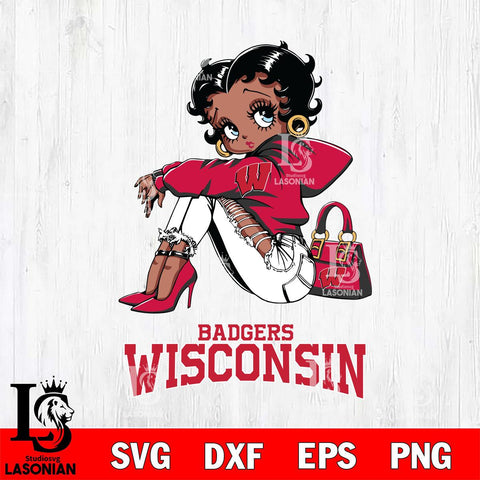 Wisconsin Badgers Betty Boop Black Fan Girl Svg Eps Dxf Png File, Digital Download, Instant Download