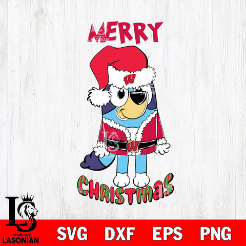 Wisconsin Badgers Bluey Merry Christmas Bluey Santa Claus Svg Eps Dxf Png File, Digital Download