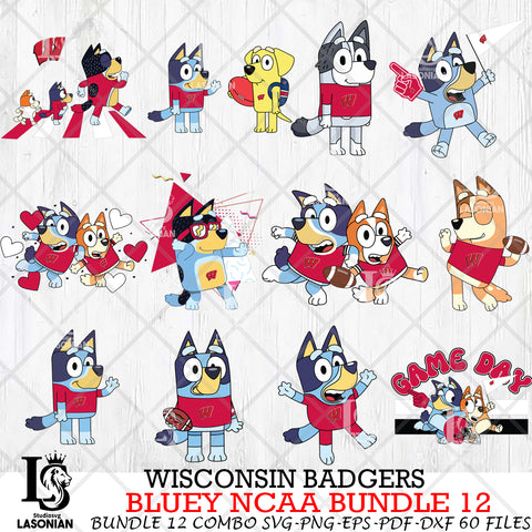 Wisconsin Badgers Bluey NCAA Bundle 12 Svg Eps Dxf Png File, Digital Download, Instant Download