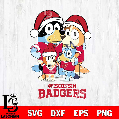 Wisconsin Badgers Christmas Bluey Family Sport Cut Files,Bluey Cricut,Christmas Svg , Bluey svg , Digital Download, dxf eps png pdf file