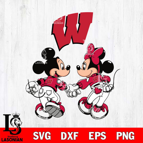 Wisconsin Badgers Fan Minnie And Mickey Love Svg Eps Dxf Png File, Digital Download, Instant Download