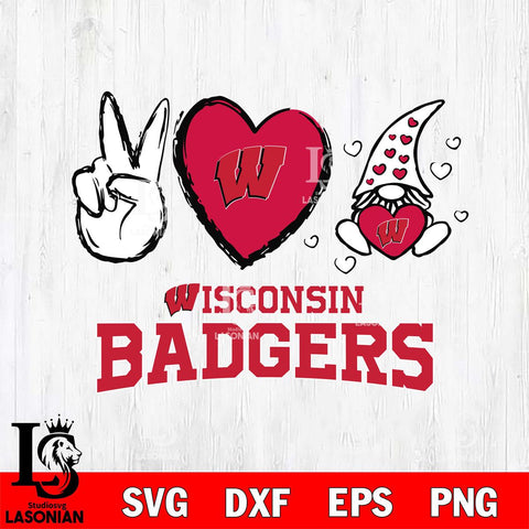 Wisconsin Badgers Gnomes Peace & Love Svg Eps Dxf Png File, Digital Download, Instant Download