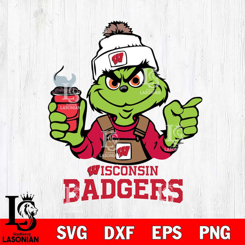 Wisconsin Badgers Grinch with coffee Svg Eps Dxf Png File, Digital Download, Instant Download