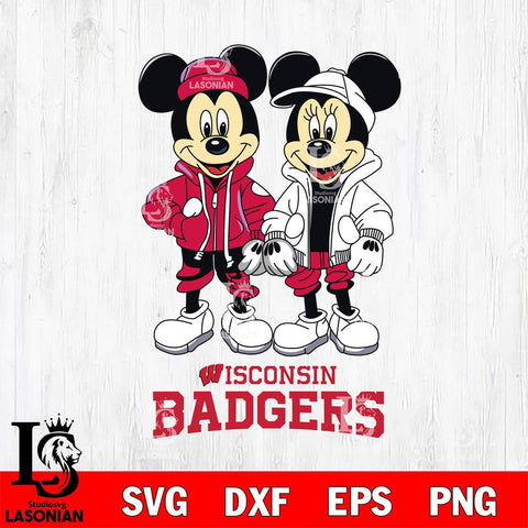 Wisconsin Badgers Mickey Minnie Mouse Football Svg Eps Dxf Png File, NCAA svg , File Cut , Digital Download , Instant Download, Cut Svg Files