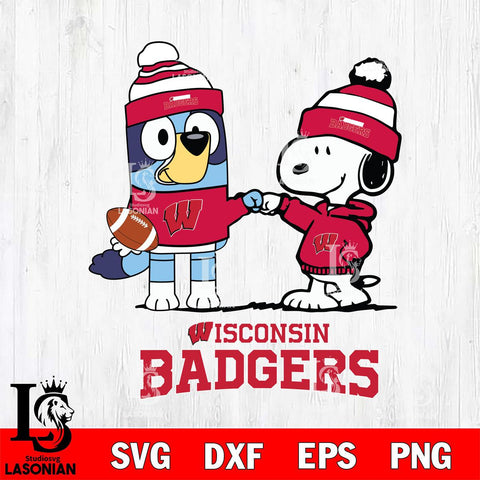 Wisconsin Badgers Snoopy & Bluey Football Svg Eps Dxf Png File,NCAA Svg Files,Chill Guy svg ,Digital Download ,Instant Download, Cricut File