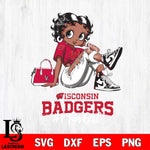 Wisconsin Badgers #1 Black Fan Girl Betty Boop, Svg Eps Dxf Png File, Digital Download