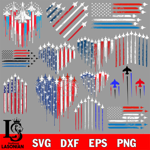 Heart flag air force bundle Svg, 4th of July svg, Fighter Jet Airplane American Flag Heart Svg eps dxf png file, Digital Download, Instant Download