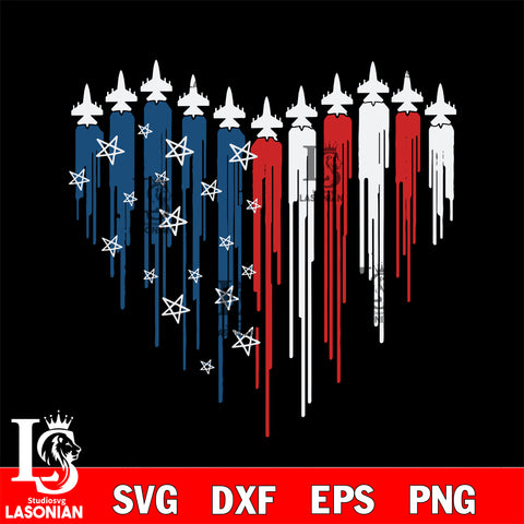 heart flag air force Svg, 4th of July svg, Fighter Jet Airplane American Flag Heart Svg eps dxf png file, Digital Download, Instant Download