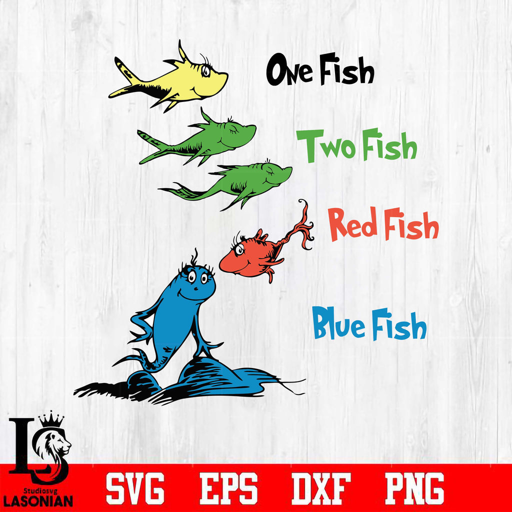 one fish two fish red fish blue fish Svg Dxf Eps Png file