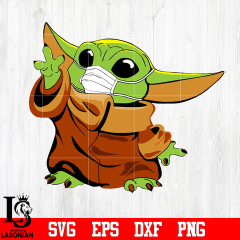 Baby Yoda With Mask , Star Wars Baby Yoda Svg, Yoda Lover Gift, Quarantine 2020 svg eps dxf png file