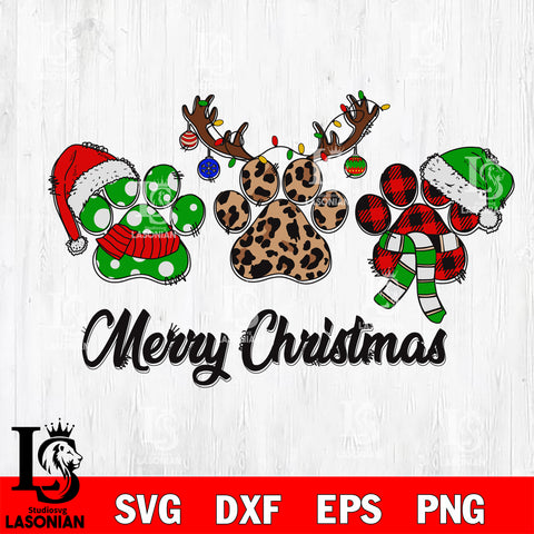 Paw merry christmas svg eps dxf png file, digital download