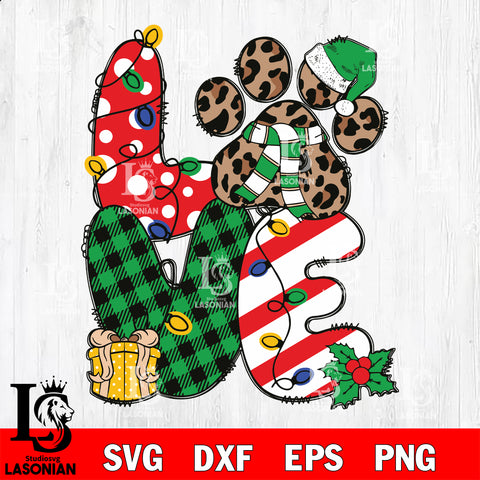 Love paw christmas svg eps dxf png file, digital download