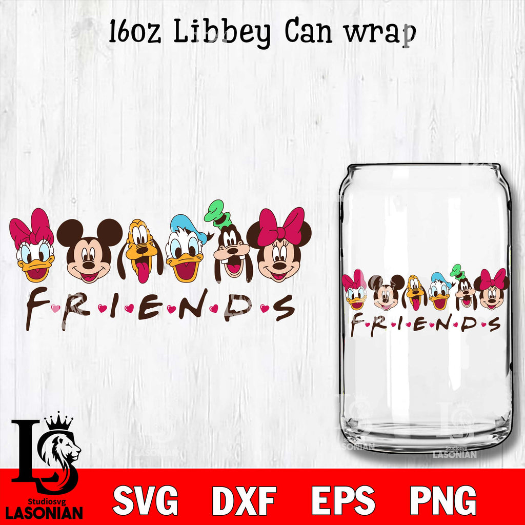 Friends disney 16oz Glass Can Wrap, Valentines Day Tumbler Wrap svg eps dxf  png file, digital download