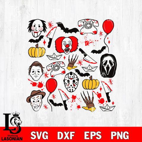 Halloween Horror character doodle collage svg eps dxf png file