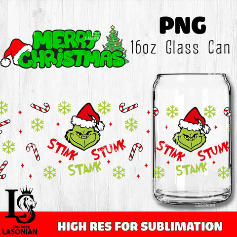 Merry grinch mas  PNG, Grinch Glass Cup Wrap , Libbey Can Glass Cup 7 PNG file, digital download