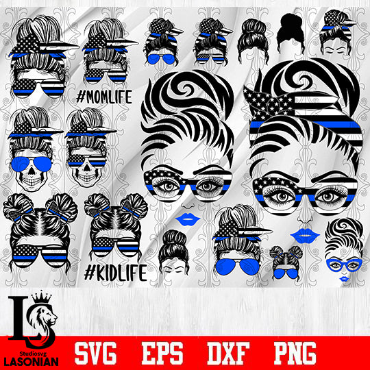 Messy Bun Police bundle svg,2 bundle skull police svg eps dxf png file ...