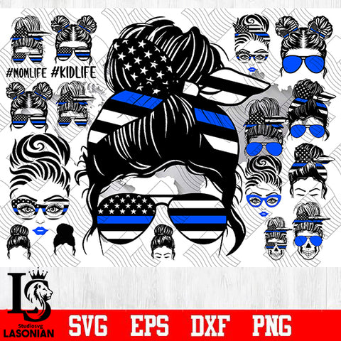 Messy Bun Police bundle svg,5 bundle skull police svg eps dxf png file ...