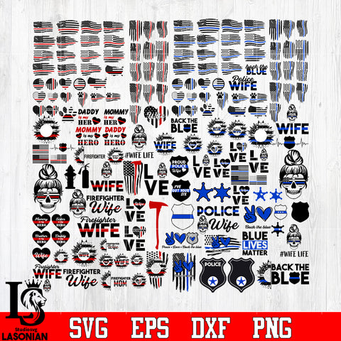 Big bundle police and firefighter vector random svg eps dxf png file